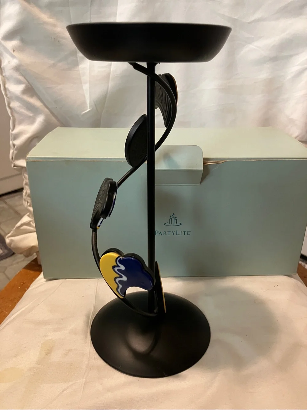 New  Partylite. Older 10” black wrought iron with ceramic